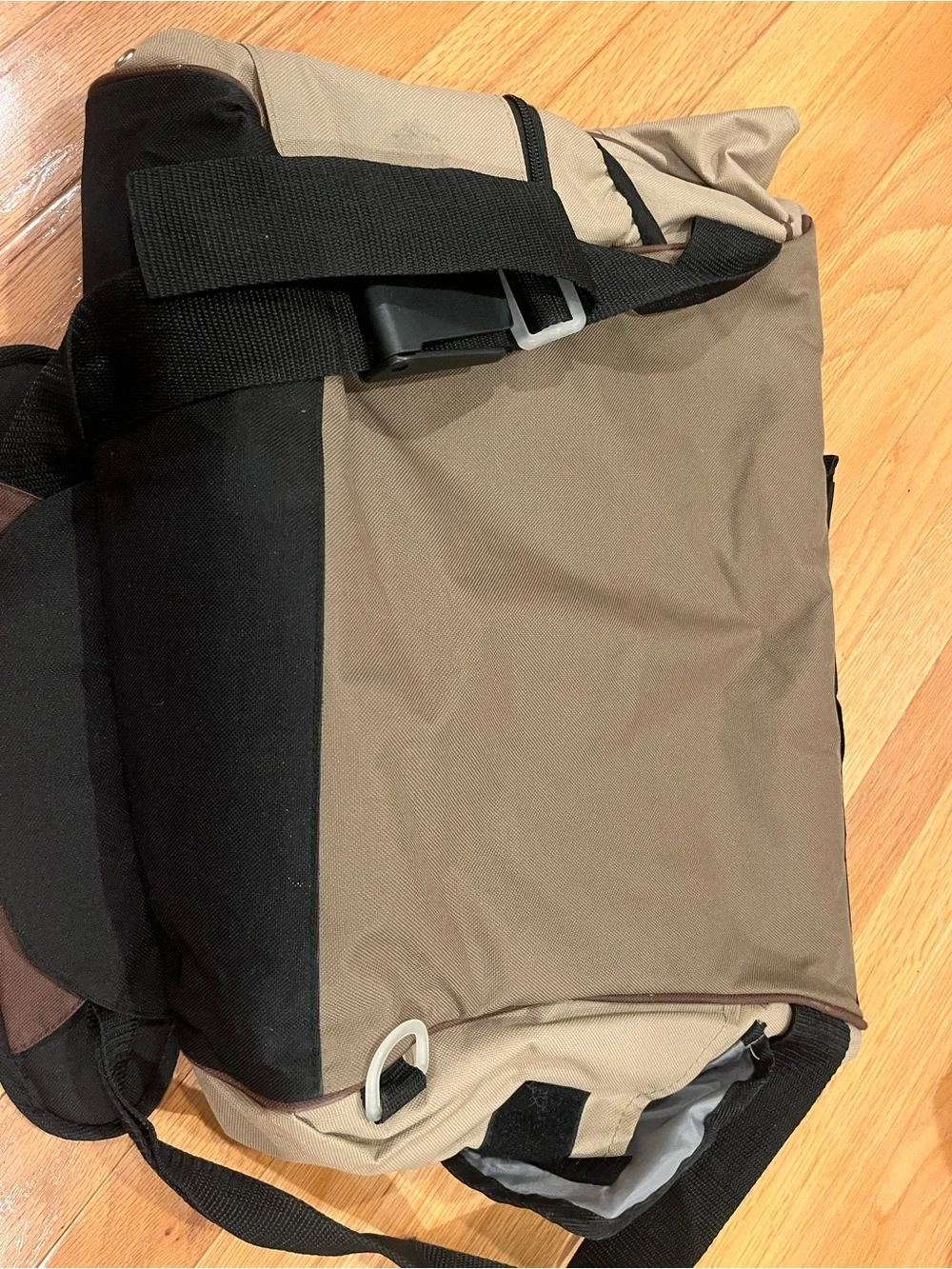 Taupe and Black Messenger Bag with Shoulder Strap